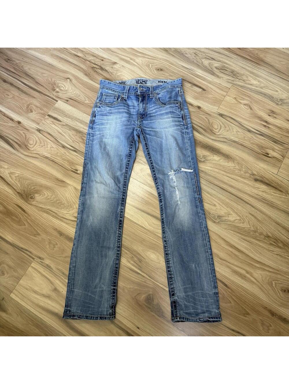 Buckle Black AFIT Jeans 30x34 Light Wash Distressed Thick Stitch Y2K Western